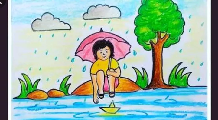 How to Draw Rainy Season Scenery for Kids | Step by Step Village Scenery  Drawing | Easy Rain Drawing - Y… | Rainy day drawing, Easy drawings, Easy  drawings for kids